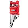 USAG 285 KB/DS7 Serie 7 Chiavi Combinate a Cricchetto Piatte, Misure 8-10-12-13-14-17-19 mm, Finitura Cromata Satinata, Supporto in Plastica