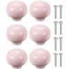 QUARKZMAN 6 Pezzi Pomelli Per Mobili In Ceramica, 1.3 Pollice Pomelli Rotondi Per Cassetti Con Viti Di Montaggio Maniglie Moderne Per Mobili Da Cucina Armadio Pensile, Rosa Chiaro