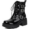 TNMIUH Anfibi Gotici Donna Platform Stivaletti con 3 Fibbie e Borchie | Anfibi gotici in finitura lucida o opaca, con 3 fibbie, borchie, tacco largo da 5,7cm e zip.