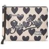 Saint Barth MC2 Pochette Aline Beige Stampa Cuori Neri 21x15,5x7cm | Tessuto Scuba, Chiusura con Zip, 21 x 15,5 x 7 cm, Laccetto in Gros Grain, Design All Over