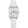 ALCENTIS Orologio da donna rettangolare, quadrante bianco, numeri romani, cinturino in pelle, cassa cromata argento