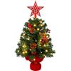 AGM Piccolo albero di Natale con luci, 60 cm, da tavolo, mini albero di Natale con puntale a stella, bacche rosse e pigne, per Natale, casa, cucina, tavolo da pranzo