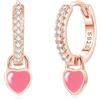 Bewenda Orecchini in argento 925 per bambini, adolescenti, ragazze, donne, orecchini a cerchio con ciondolo a forma di cuore, ipoallergenici, in argento 925, pendenti a cerchio con zirconi bianchi