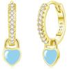 Bewenda Orecchini in argento 925 per bambini, adolescenti, ragazze, donne, orecchini a cerchio con ciondolo a forma di cuore, ipoallergenici, in argento 925, pendenti a cerchio con zirconi bianchi
