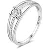 LiMinM Anello da Donna Classico S925 con zircone intarsiato a Quattro Griffe, Misura 6-8, Anello con Pietra di Luna Turchese, Gioielli da Mano