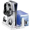 Yaskyly Supporto per PS5 /PS5 Slim /PS5 Pro Disc e Digital con ventilatore | Base Verticale ps5 con Ventola di Raffreddamento a 2 velocità, Caricatore del Controller, Supporto per Cuffie