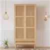 Fiednoy Armadio con rete in rattan colore naturale, 2 ante | Armadio con asta appendiabiti e coperchio inferiore ribaltabile per camera da letto e soggiorno