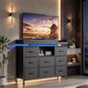 BIYFSDS Cassettiera con 8 cassetti in tessuto, mobile portaoggetti con LED e 2prese USB e 2prese AC, armadio cassettiera per camera da letto adulto con struttura in metallo per soggiorno (Nero-2, 108x30x82)