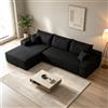 luckdect 270 cm Divano componibile con penisola a L, divano ad angolo a 3 posti in velluto a coste, divano compresso senza attrezzi, ideale per soggiorno e camera da letto, (nero+L)