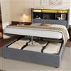 MODENVIE Letto 140 x 190 cm con vano portaoggetti, letto matrimoniale con | Moderno letto imbottito in velluto grigio con libreria aperta nella testiera, schienale imbottito e rete a doghe