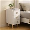 AQIMUELE Comodino stretto, tavolino da appoggio con 3 cassetti, comò da notte con elegante superficie in pelle, comodino per camera da letto e soggiorno (Bianco - larghezza 30 cm)