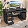 VOWNER Scrivania per Computer con 3 Cassetti e Ripiano Tastiera Estraibile, Tavolo da Scrivania 120x50x75 cm in Legno, Scrivania Portcomputer con Supporto Case PC, Nero