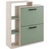 FRANKYSTAR Sena - Scarpiera 2 Ante 80x90x24,5 cm 12 Paia con Mensole Svuotatasche in Legno Salvia