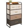 mDesign Elegante cassettiera con 3 cassetti grandi e 2 piccoli - Capiente canterano ideale per qualunque stanza della casa - Comò in metallo, legno MDF e tessuto - multicolore, marrone