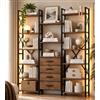 IRONCK Libreria con LED, scaffale con 15 ripiani e 4 cassetti in tessuto | Scaffale in legno con telaio in metallo, vetrina industriale per soggiorno, studio, ufficio, cucina, 150 x 24 x 185 cm