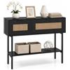 RELAX4LIFE Tavolo Consolle Ingresso con 2 Cassetti in Rattan PE (Nero) | Tavolino Legno con Ripiano Inferiore e Kit Antiribaltamento, Struttura in Acciaio, 100x30x76cm