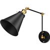 Fdit Lampada da Parete con Braccio Flessibile, con Testa Ruotabile di 270° | Rame, Ferro, Stile Industriale Vintage, Spray Nero, Base Lampadina E27 (40-60w), per Soggiorno Studio Scala Caffetteria