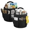 STOUCLA Organizer pieghevole per la pulizia con manico,17L,nero,2 pezzi | Borsa porta attrezzi con 6 tasche esterne, cestino per la pulizia portatile, adatta per il giardino e per l'uso interno