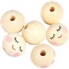Morkite Sorriso Viso Perline Di Legno, 200Pcs Perle Di Legno Con Viso Palline Di Legno Con Viso Per Bevande Di Legno Con Viso Perle Di Legno Naturale 20mm Con Viso Per Gioielli Fare Accessori