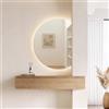 EMKE Specchio da Bagno LED Semicircolare Senza Cornice,90x73 cm,Memoria | Specchio Parete Anti-Appannamento con Luce Regolabile (3000K-6500K),Spegnimento Automatico -3 Tasti Touch