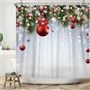 Bovlleetd 180x180cm Tenda da doccia natalizia Campane d'argento rosse Tende da doccia a tema natalizio Decorazione da bagno a tema natalizio Tenda da bagno con stampa 3D