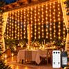 Kimuwote Tenda luminosa a LED per esterni, 3 x 1 m, 150 LED, con timer | Con spina, telecomando, timer e 8 modalità, impermeabile, per finestre, balcone e Natale (bianco caldo)