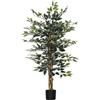 HOMCOM Pianta Artificiale di Fico Finta 130 cm 702 Foglie Verde/Bianco | 3 Tronchi, Vaso Ø15x12.5 cm, Interno, Ufficio, Soggiorno, Camera da Letto