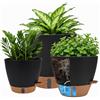 NARYVORA Set di 3 Vaso Autoirrigante 20cm/25cm/30cm, Vasi di Plastica,Nero | Vaso Fiori con Sottovaso Marrone e Indicatore Livello Acqua, Vaso per Piante da Interno e Esterno per Orchidee, Menta