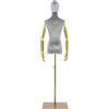 Caskunbsy Manichino da donna con braccia mobili, in velluto, regolabile in altezza, 150-200 cm, manichino da donna con base dorata, per abiti da sposa e boutique, manichino grigio, oro