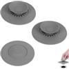THQAE 3 Pezzi Tappo Lavandino Bagno Universale in Silicone, Tappo Vasca da Bagno e Tappo Doccia con Filtro Capelli, Tappi di Scarico per Lavello Cucina, Lavatoio, Vasca e Bidet, Grigio