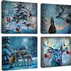 Artscope Natale Stampe e Quadri su Tela 4 pz. Immagine Fotografia Murale Tela Wall Art Bel Regalo per Home Decor Ristorante Cucina Regalo di Natale (30x30CM, Alce e Notte di Neve)