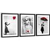 Novart Collage di Arte Murale Banksy Set di 3 Stampe con Cornice per Decorare il Soggiorno e l'Ufficio - N103135aR2