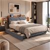 OLIVIBED Letto con rete a doghe 160 x 200 cm, letto matrimoniale con 4 cassetti, letto funzionale con 3 USB e 1 tipo C, struttura letto per adulti e ragazzi, grigio, senza materasso