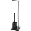 Gedy Zeus Piantana Portarotolo e Scopino Bagno in Acciaio Inox Nero Opaco | Finitura Opaca, Ciuffo in Setole Nere di Nylon, Base Zavorrata, Tazza Interna Estraibile, Misure L18xP18xH71,2cm