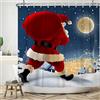 Bovlleetd 180x180cm Tenda da Doccia Natalizia - Babbo Natale, Luna Piena, Stelle, Consegna Regali - Impermeabile Con Ganci