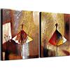 Wieco Art - Stampe da parete, motivo ballerine, 2 pezzi, 100% dipinte a mano, arte astratta contemporanea, pittura ad olio, decorazioni da parete su tela, pronte da appendere per decorare casa, Tela, Multi, 20x24inchx2pcs (50x60cmx2pcs)