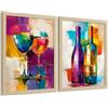 Nacnic Set Di 2 Stampe Vino Pop Art Quadri Cucina Calici E Bottiglie Colorato Astratto Decorazione Parete A4 Senza Cornice