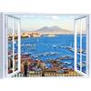 LuxHomeDecor Quadro finestra sul golfo di Napoli vesuvio 100x75 cm Stampa su Tela con Telaio in Legno Arredamento Arte Arredo Moderno