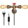 Wrpacttg Applique da parete con cavo da 220 cm e interruttore, lampada da parete Steampunk, faretto da parete industriale vintage, lampada da parete interna, doppia presa E27, forma tubi, per caffè