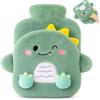 Bztezml 400ml Borsa Acqua Calda, Borsa Dell'acqua Calda Peluche | con Coperchio, Verde Dinosauro, per Stagione Fredda, Perfetto Regalo Bambini, Adulti, Famiglia e Amici, Scaldamani e Piedi