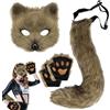 BeVistoso 3 Pezzi Costume Peloso Maschera Therian Coda pelosa per Cosplay di Volpe Gatto, con Cinturino Elastico e Guanti a per Ragazze e Donne
