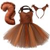 MWZBTG Costume da scoiattolo per bambini,Costume da scoiattolo per bambini Set | Abito cosplay a tema animale, abito tutù con fascia per le orecchie, coda per ragazze di età compresa tra 1