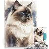 JIANGENNF Puzzle da 1000 pezzi per ragazzi, gatto birmano, acquerello, gioco per famiglie, attività divertenti da fare a casa, per rafforzare l'amore tra le coppie 38x26cm
