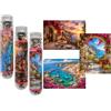 Luneko Piccoli puzzle per adulti, mini micro pezzi, 15 x 10 cm, confezione | Mini puzzle da viaggio compatto da 150 pezzi, con motivo romantico città costiera con fiori