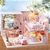 Hidyliu Kit per Casa delle Bambole in Miniatura in Legno con Luce LED e Mobili Realistici per Divertimento Creativo Fai-da-te, per Bambini e Adulti