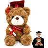 Qnbonrich Orsacchiotto di peluche con cappello da dottore e diploma, rosso scuro/marrone
