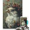 JIANGENNF Puzzle da 1000 pezzi per adulti: uccello con corona di bacche, gioco rompicapo, attività divertenti da fare a casa, collezione d'artista, belle arti 38x26cm