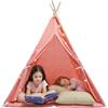 TTISJHK Tenda per bambini, per interni, con tappetino, 120 x 120 x 140 cm, rosa | Tenda da gioco per bambini in cotone con catena luminosa a LED, spazio per 1-3 bambini, tenda tepee per la cameretta dei