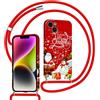 Foonary Natale Cover con Cordino per iPhone 15, Santas Christmas Custodia con Aesthetic Neve Xmas Motivo Winter Disegni Laccio Collana Tracolla, Silicone Necklace Corda Case per iPhone 15 6,1