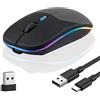 LEVMEK Mouse wireless ricaricabile Bluetooth 5.2 e USB 2.4 GHz, modalità Dual con 3 livelli di dpi regolabili, mouse portatile per iPad computer, PC, Mac, laptop, compatibile con Windows, iOS e